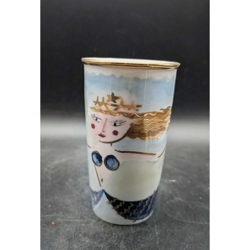 Starbucks 2014 Mermaid Siren Ceramic Double Wall Traveler Tumbler Gold Foil 12oz